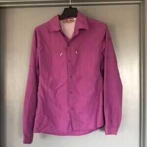 American Outback Shirt Womens Large Purple Button Vented Long Sleeve Pocket Flaw